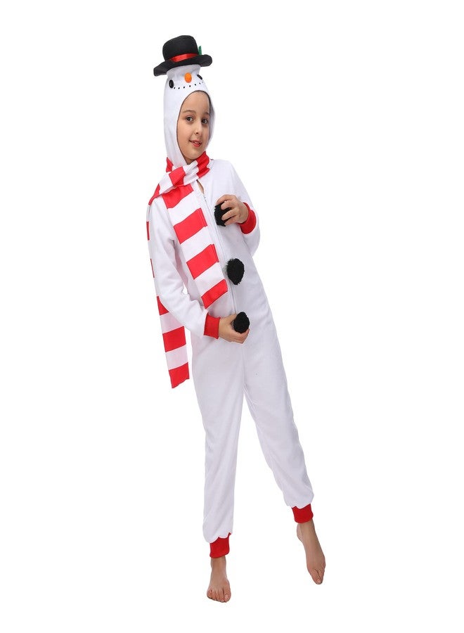Wizland Kids Snowman Onesie One Piece Costume Unisex Christmas Costume Winter Fleece One-Piece Snowman 6-8 - Image 2